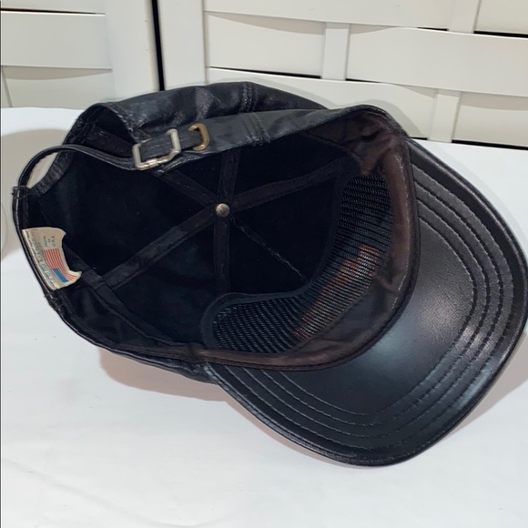 Vintage Harley-Davidson Black Leather Hat Cap with Orange Logo - Picture 6 of 7